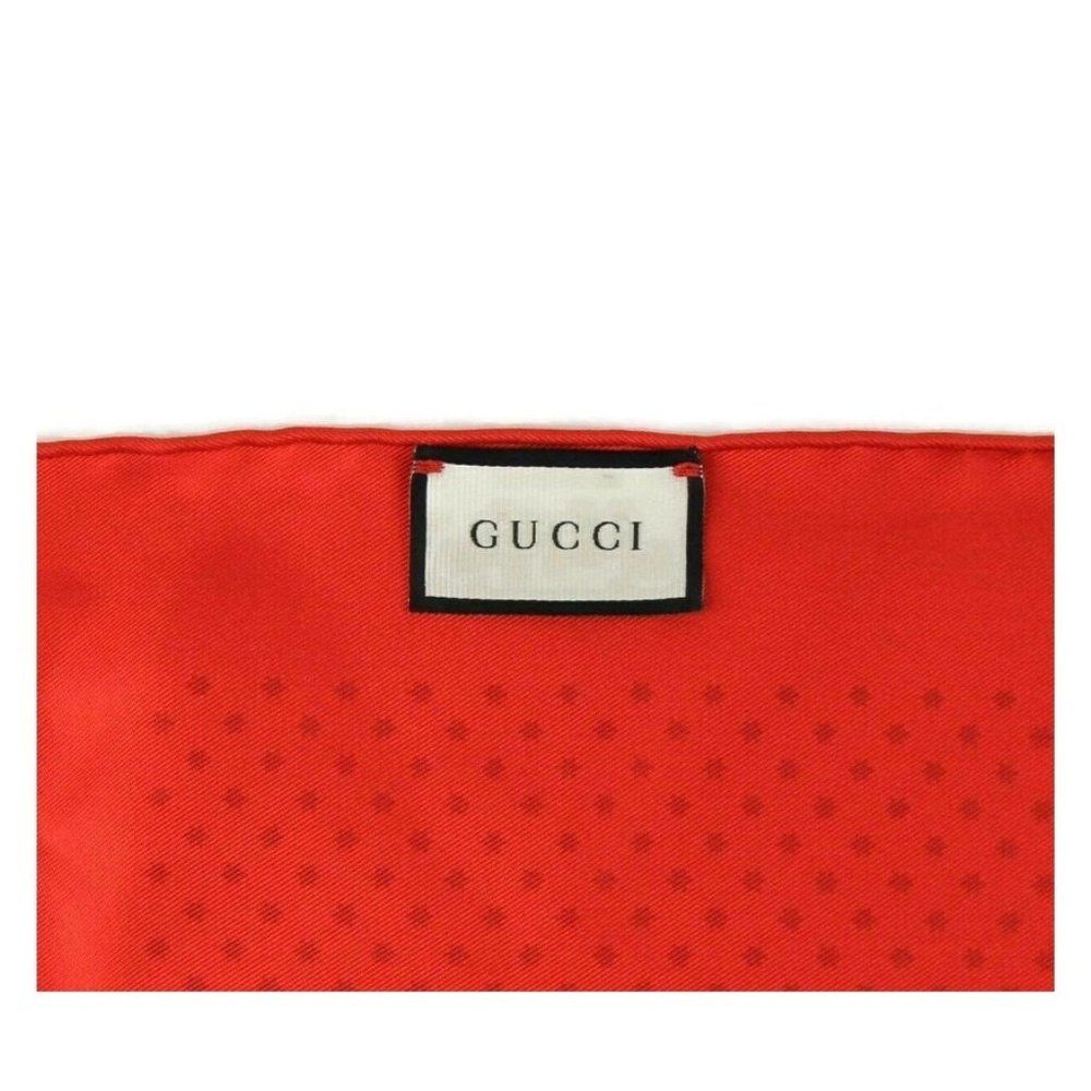 Gucci Red Silk Metallic Gold Star "GUCCY" Scarf - Picture 2 of 6